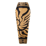 Women's One-Piece Deep V Tight-Fitting Swimsuit Fashionable and Individualized Backless PrintedSwimsuit