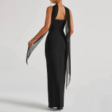 Fashion Women High-End Party Dresses Sexy Tube TopParty Dress with Ribbon Backless Long Skirt