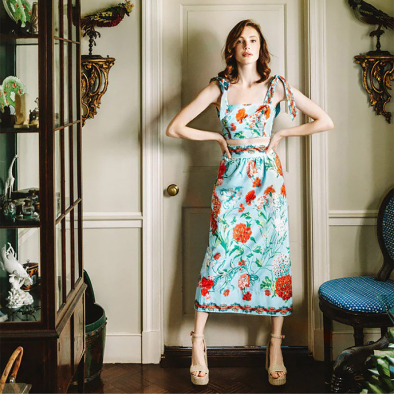 Summer Halter-Print One-Piece Bikini Swimsuit Tie-Style Retro-Fitted Tight-Fitting Swimsuit