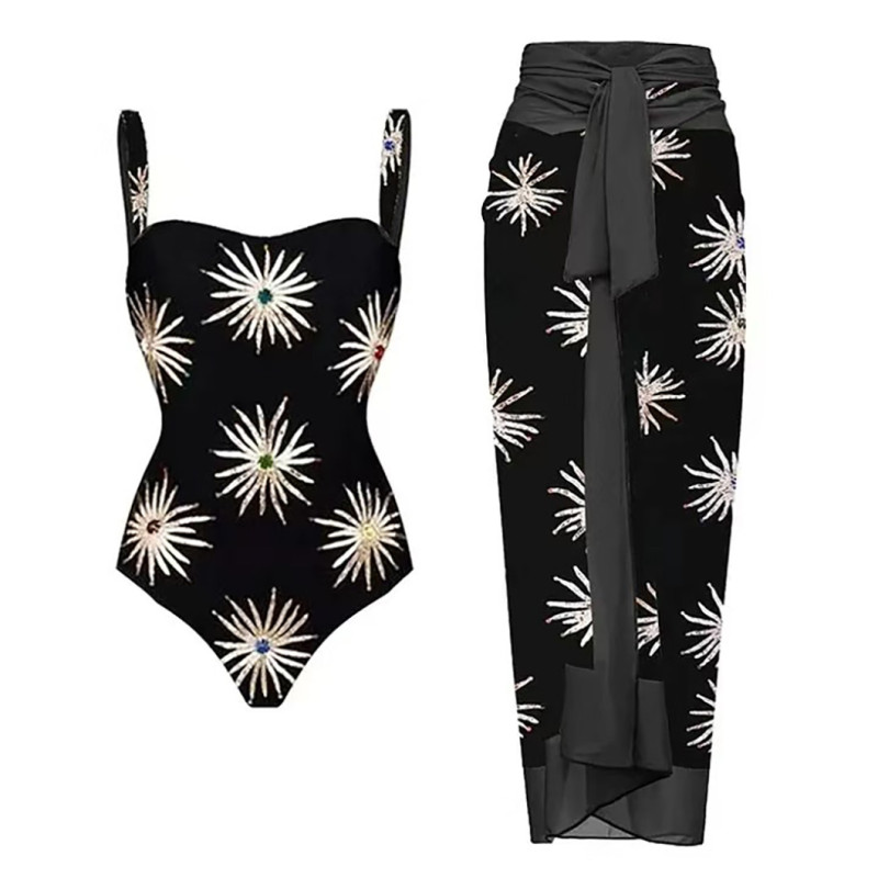 Retro Swimsuits Conservative Printed Belly-CoveringSlimming Swimsuits Beach-Style One-Piece Swimsuits
