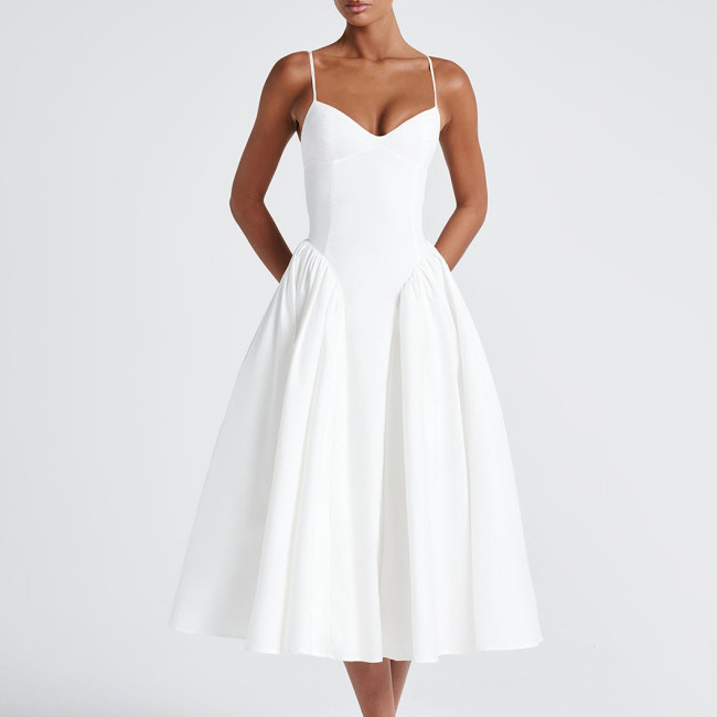 New Summer Women's Dress Sexy V-Neck Halter TopDress Fitted Backless White Dresses