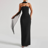 Fashion Women High-End Party Dresses Sexy Tube TopParty Dress with Ribbon Backless Long Skirt