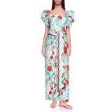 Summer Halter-Print One-Piece Bikini Swimsuit Tie-Style Retro-Fitted Tight-Fitting Swimsuit