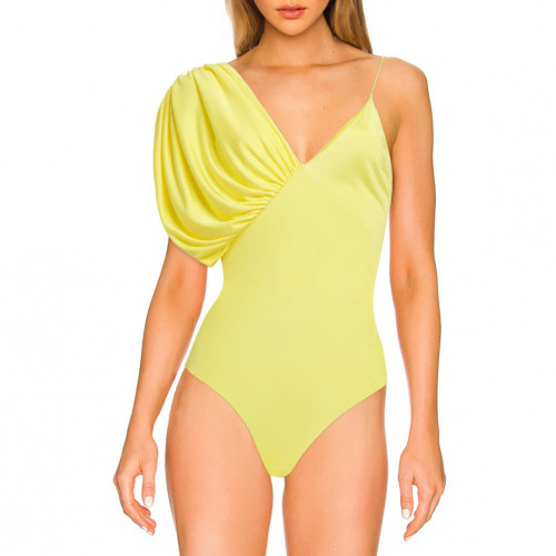 Yellow Solid-Color Sexy One-Piece swimsuit Tight andConservative SPA Resort Swimsuit
