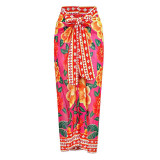 Flower Print Two-Piece Swimsuit High-End FrenchRetro-Style Swimsuit Bow-Shaped Shoulder StrapDecorated Swimsuit