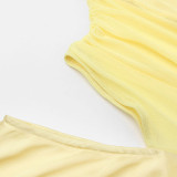Sexy Tube Top open Back French High-End SplicingSatin Mesh Skirt Hot Girls Stunning Yellow SummerDress