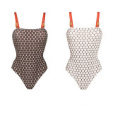 Grid-Print Double-Sided one-Piece Swimsuit High-EndRetro Halter Top Tight-Fitting Swimsuit