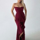 Women High-End Pleated Sexy Tight-Fitting RuffHourglass-Shaped Design Multi-Color Halter Dress