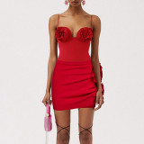 Red One-Piece Tight-Fitting swimsuit Plain SolidFlower Patterned Sexy Swimsuit