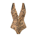 Women's One-Piece Deep V Tight-Fitting Swimsuit Fashionable and Individualized Backless PrintedSwimsuit