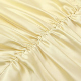 High-End Sexy Backless Halter Figure-Hugging YellowLong Dress Satin-Faced Evening Gown Dresses