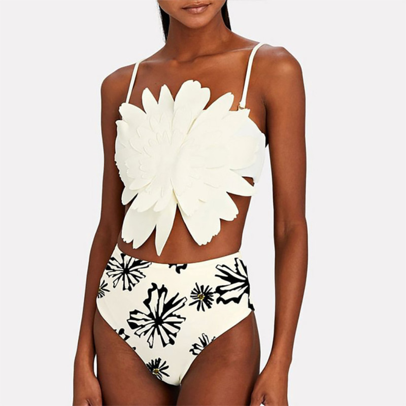 Three-Dimensional Flower-Patterned Split-BikiniSwimsuit Slimming and Figure-Hugging swimsuit