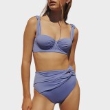 Golden Button Color-Contrasting Three-Color onePiece Swimsuit Sexy Half-Dress Set Swimsuit