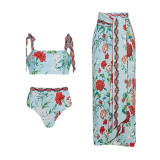 Summer Halter-Print One-Piece Bikini Swimsuit Tie-Style Retro-Fitted Tight-Fitting Swimsuit