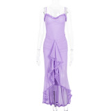 Women High-End Pleated Sexy Tight-Fitting RuffHourglass-Shaped Design Multi-Color Halter Dress