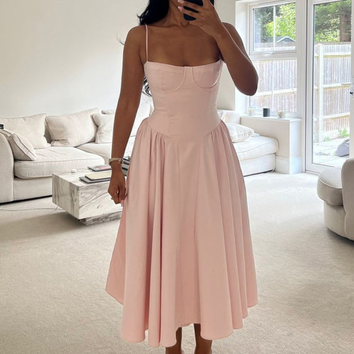 New Trendy Summer Sexy Women's Simple StraplessLong Dress Elegant and Form-Fitting Multi-Color Dress