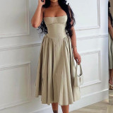 New Trendy Summer Sexy Women's Simple StraplessLong Dress Elegant and Form-Fitting Multi-Color Dress