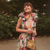 Deep V Floral Print One-Piece Swimsuit Sexy Beach Vacation Long-Sleeved Swimsuit