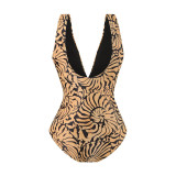 Women's One-Piece Deep V Tight-Fitting Swimsuit Fashionable and Individualized Backless PrintedSwimsuit