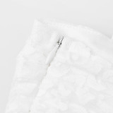 Sexy Water-Soluble Lace High Slit Ruffle DesignRevealing Backless Hip-Hug Skirt See-Through LongDress