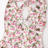 Summer Floral Printed Dress Halter-Neck Open-FrontDeep-V Backless and Cinched Waist Cool Girl ShortSkirt