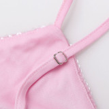 Sexy Pink Sequined Halter-Cut Slit Evening Dress High.End Slim-Fitting Backless V-Neck Dress