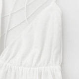 Summer Sexy V-Neck Backless Dress Halter Top BeachStyle Dress Cool Puff-Sleeved Dress