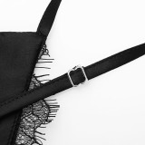 Sexy Lace-Trimmed V-Neck Halter Black Dress, HotGirl Sophisticated and Elegant Short skirt