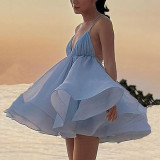 Summer Sexy V-Neck Backless Dress Halter Top BeachStyle Dress Cool Puff-Sleeved Dress