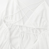 Summer Sexy V-Neck Backless Dress Halter Top BeachStyle Dress Cool Puff-Sleeved Dress