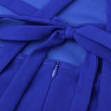 Summer Sleeveless lmitation Linen Splicing MeshDress Patchwork High-Waisted Sheer Backless DressElegant Party Dresses