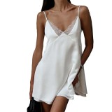 Sexy Lace-Trimmed V-Neck Halter Black Dress, HotGirl Sophisticated and Elegant Short skirt