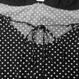 Sexy Deep V-Neckline Backless Black Polka Dot HalterDress Beach-Style Fitted One-Piece Dress