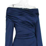 Fall New Style Women's One-Shoulder Long-SleevedDress Elegant Formal Dress with a Fitted WaistlineLong skirt