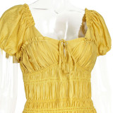 Women's Summer Sexy Bubble Short-Sleeved DressSquare-Neck Beach-Style Backless Dress SeasideAtmosphere-Long Dress