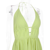 New Trendy Women's Dress Sexy Deep V NeckBackless Long Dress Mature and Elegant Style Beac!Vacation Dress