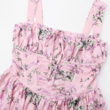 Summer Women's New Printed Halter Dress Figure.Hugging Backless Flirty Floral Short Skirt