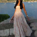 Sexy Printed Halter Top Dress Summer Figure-HuggingBackless Long Dress Exquisite Summer Stunning Dress