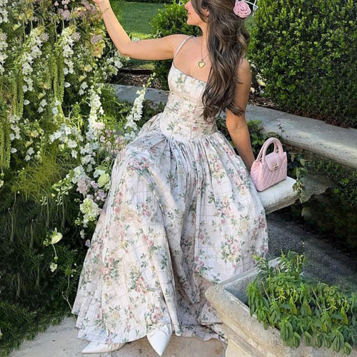 Sexy Printed Halter Top Dress Summer Figure-HuggingBackless Long Dress Exquisite Summer Stunning Dress