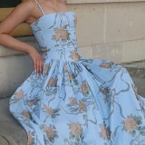 Sexy Printed Halter Top Dress Summer Figure-HuggingBackless Long Dress Exquisite Summer Stunning Dress