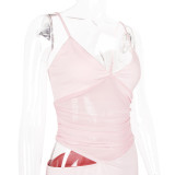 Sexy Girl's Net-Sheer Open-Back Strap Dress with LongSkirt Figure-Hugging with a Back opening and side slitDress