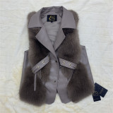 Plus Size Vest Fur Coats PU Leather Stitching lmitationFox Plush Fashion 8 Color SleevelessJackets Lapel Coat S-3XL