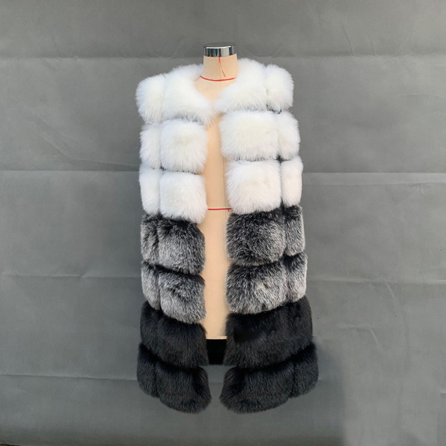 Multi-color long-sleeved patchwork faux-fur coat women's casual fashionable warm outdoor coat