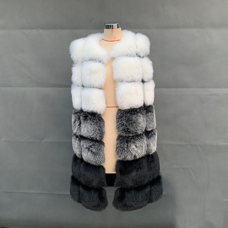 Multi-color long-sleeved patchwork faux-fur coat women's casual fashionable warm outdoor coat