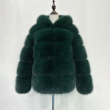 Fall/Winter fashion faux-fur coat multi-color patchwork hooded warm fur coat