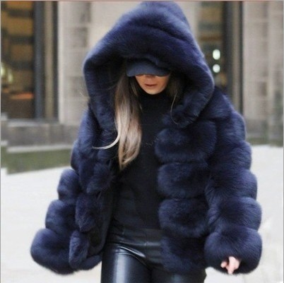 Fall/Winter fashion faux-fur coat multi-color patchwork hooded warm fur coat