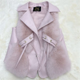 Plus Size Vest Fur Coats PU Leather Stitching lmitationFox Plush Fashion 8 Color SleevelessJackets Lapel Coat S-3XL