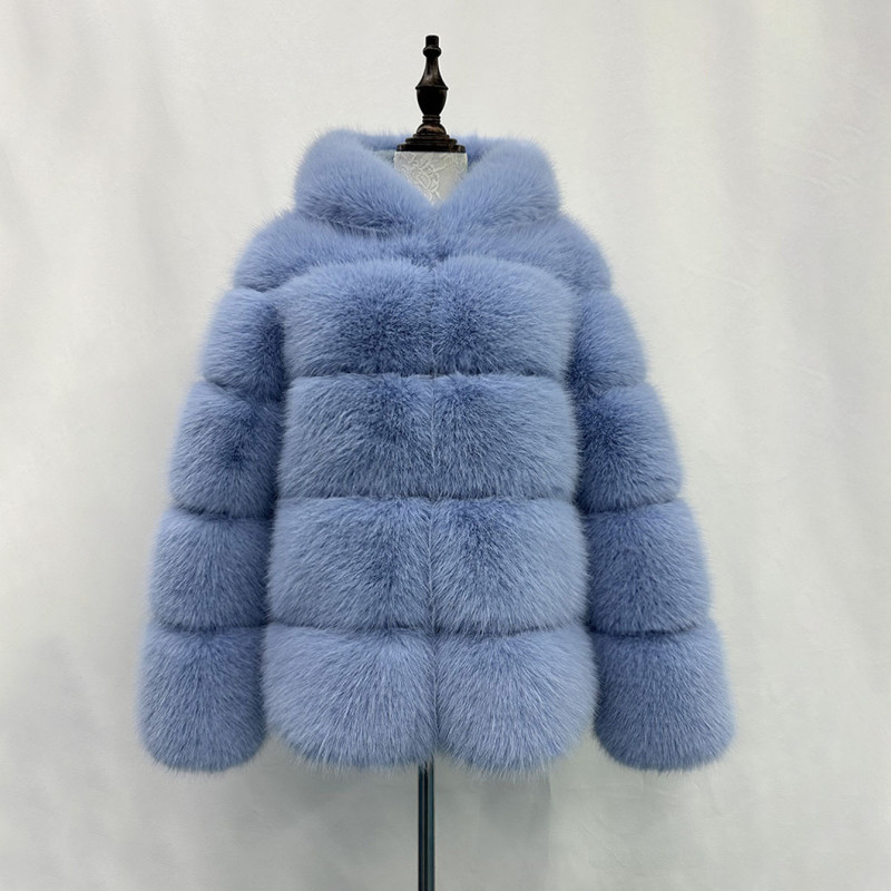 Fall/Winter fashion faux-fur coat multi-color patchwork hooded warm fur coat