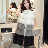 Multi-color long-sleeved patchwork faux-fur coat women's casual fashionable warm outdoor coat
