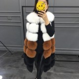 Multi-color long-sleeved patchwork faux-fur coat women's casual fashionable warm outdoor coat